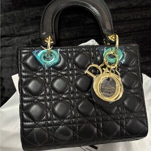 NWT Dior Black Quilted Satchel with Gold Accents